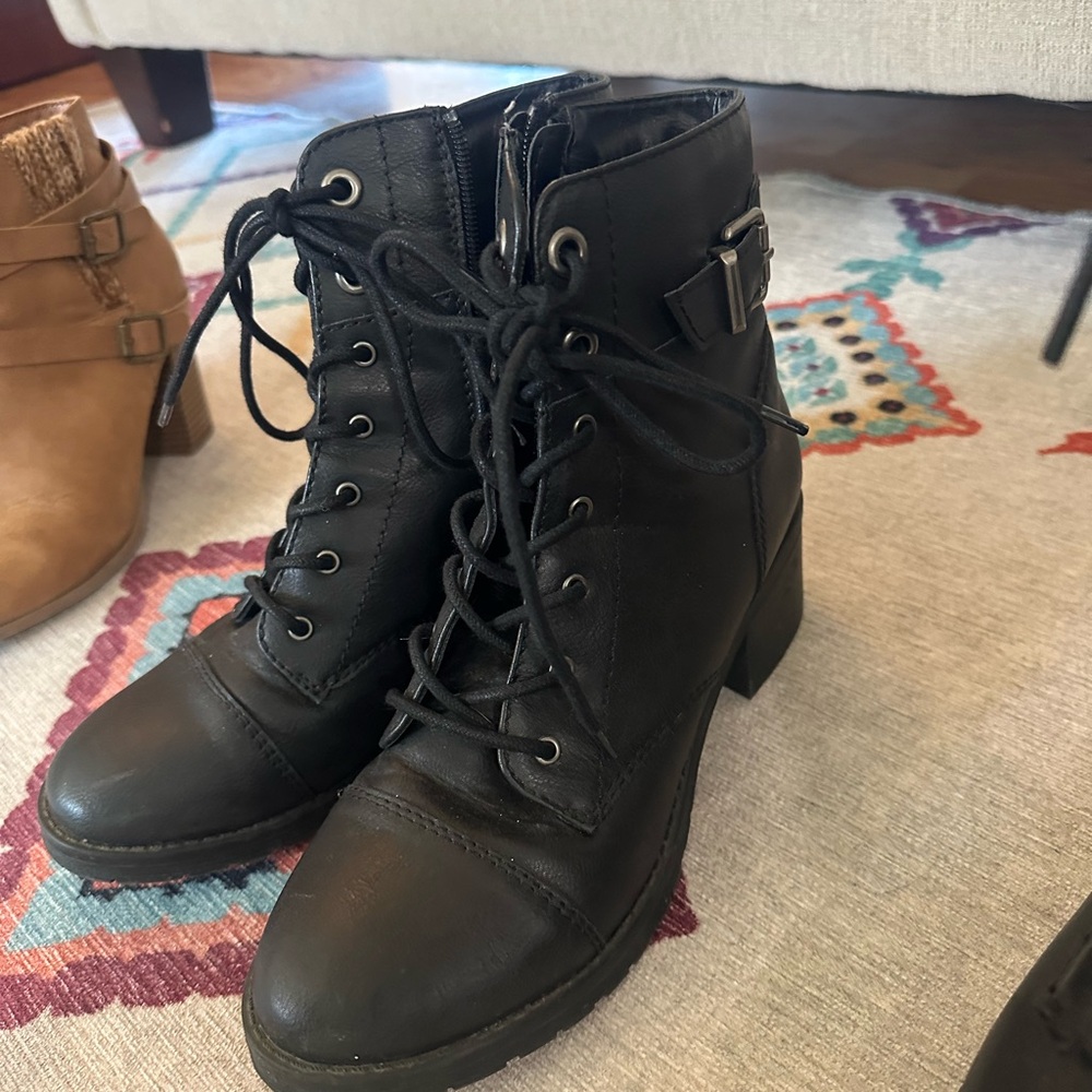 Black Lace-Up Ankle Boots